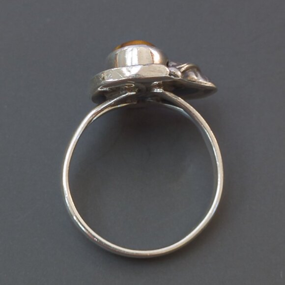 Vintage Mexico Sterling Tiger’s Eye Ring – Leaf & Bead Detail, Size 5.5 - Picture 5 of 8